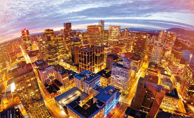 Vancouver overview stad in de avond 