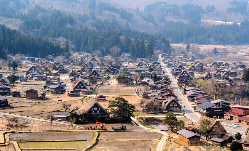 Een stadje van blokhutten in Japan